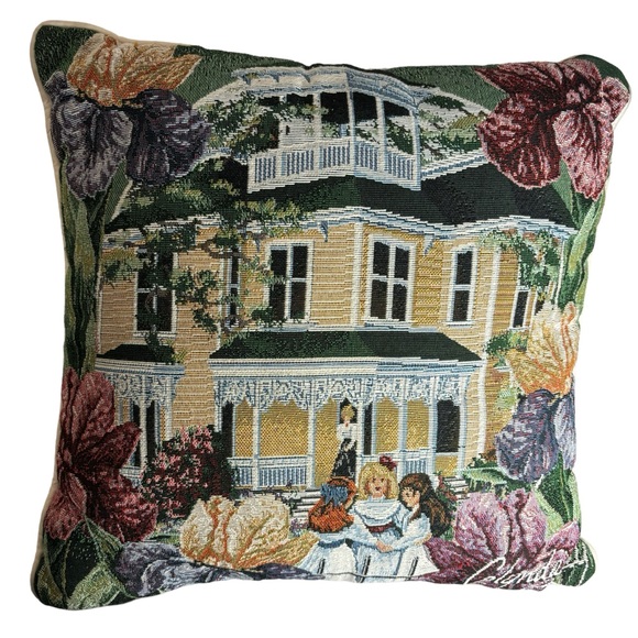 Signed Glynda Turley Tapestry Throw Pillow Yellow Plantation Children Playing - Picture 1 of 14